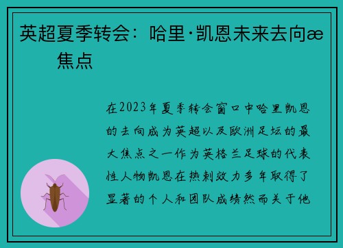 英超夏季转会：哈里·凯恩未来去向成焦点